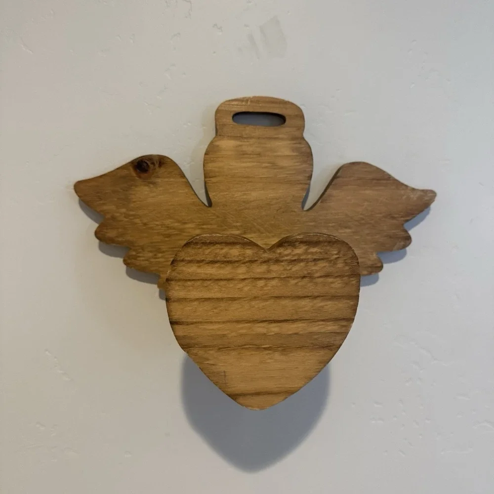 Vintage Oak Wooden Heart‎ And Angel Wall Mounted Cottagecore Quilt Holder
